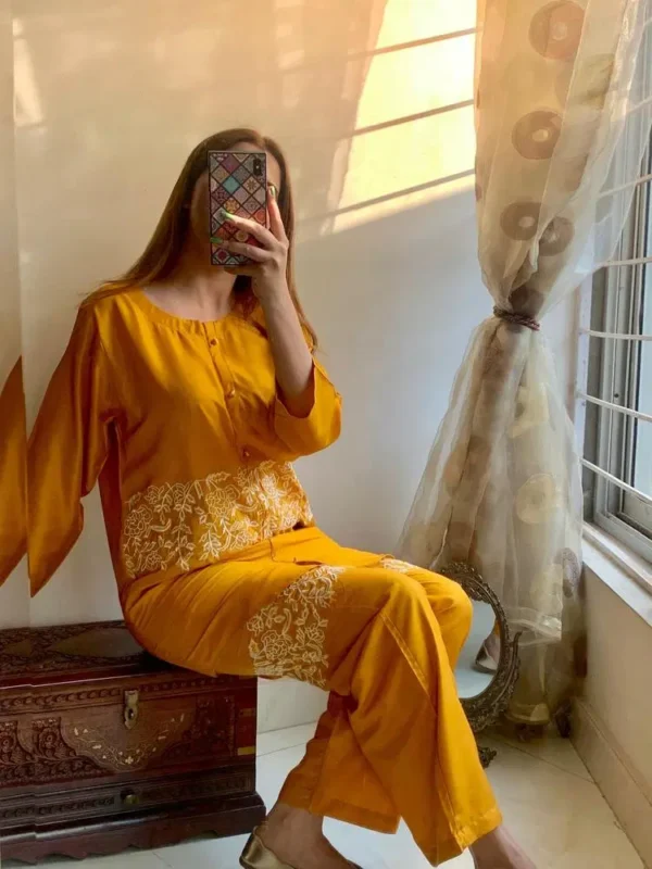 2 Pcs Women's Stitched Arabic Lawn Embroidered Shirt And Trouser 2