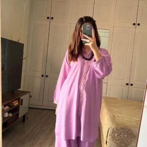 2 Piece Women’s Stitched Arabic Linen Plain Purple