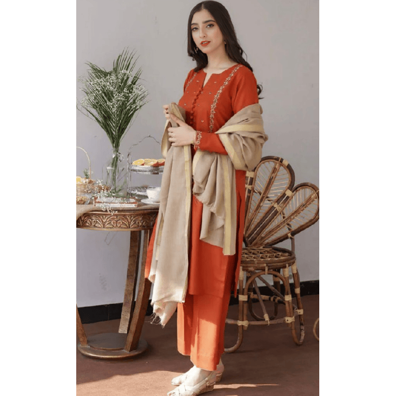 3 Pcs Unstitched Dhanak Suit zb-86